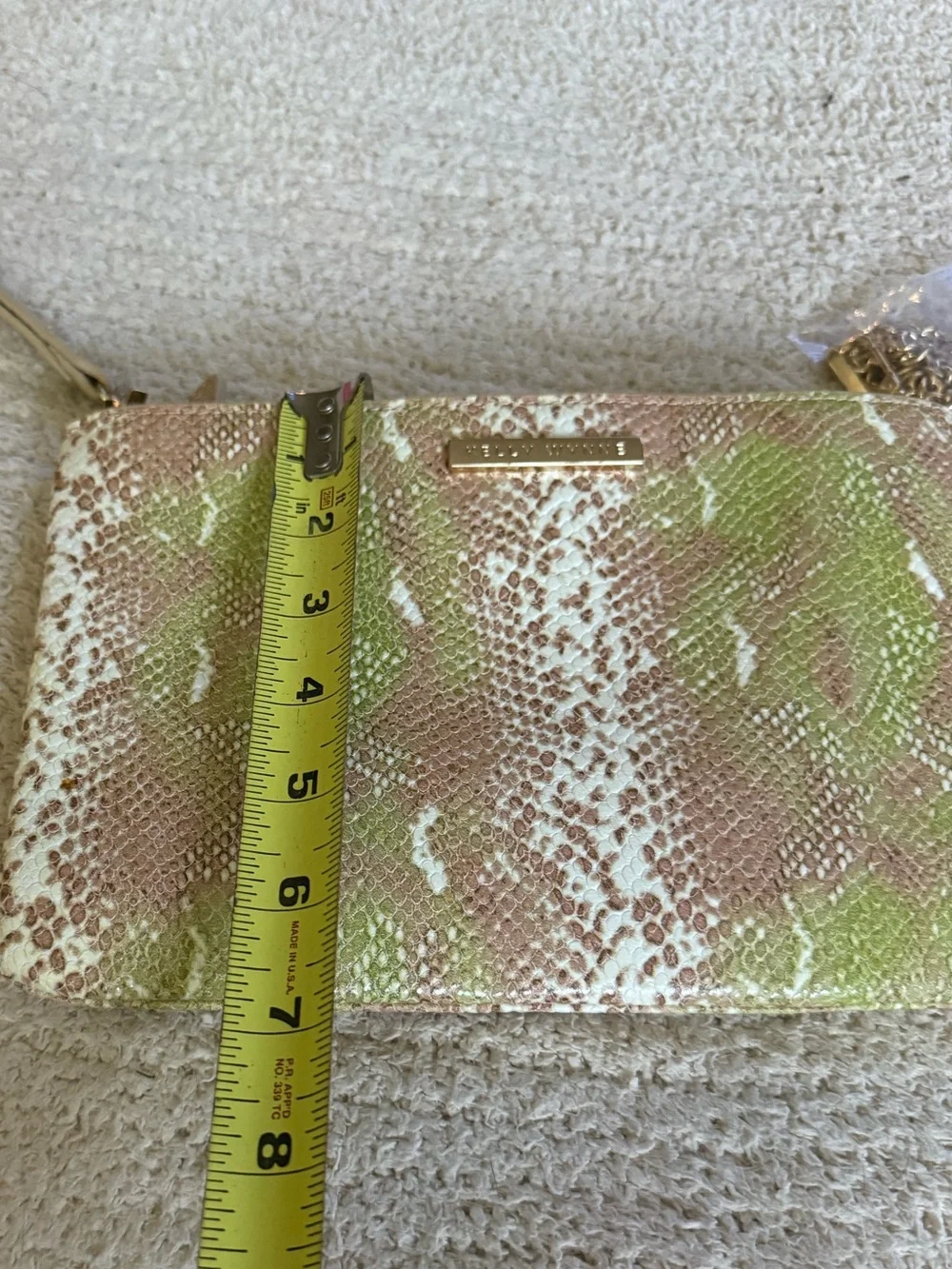 Kelly Wynne Green and Neutral Snake-Print Clutch/wristlet bag